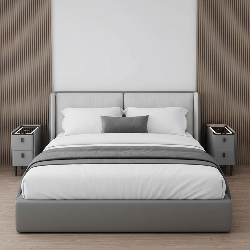 Nexo Nightstand with Wireless Charging, Bluetooth Speaker, LED Lighting, and Fingerprint Lock