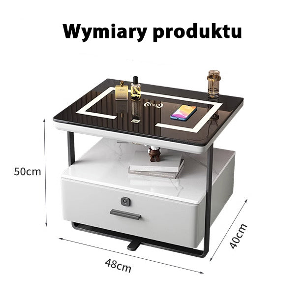 Nachttisch Nexor mit kabelloser Ladefunktion, LED-Beleuchtung und Fingerabdrucksperre