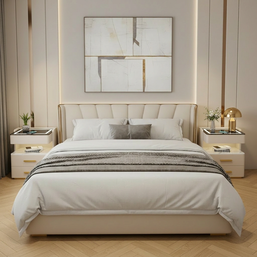 Velora Bedside Table with Wireless Charging, Bluetooth Speaker, LED Lighting, and Fingerprint Lock