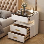 Nachttisch Velora mit kabellosem Laden, Bluetooth-Lautsprecher, LED-Beleuchtung und Fingerabdrucksperre