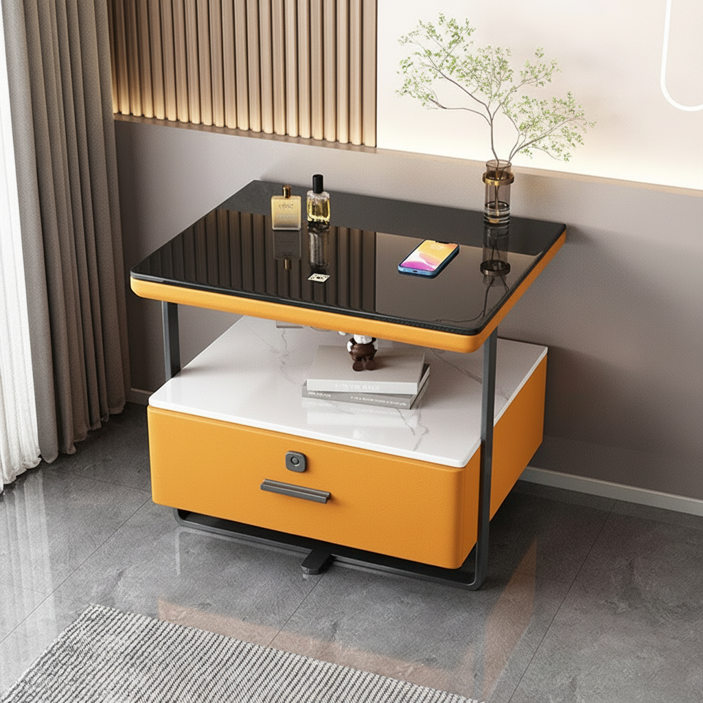 Nachttisch Nexor mit kabelloser Ladefunktion, LED-Beleuchtung und Fingerabdrucksperre