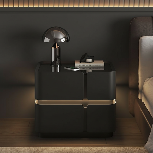 Soft Quad Bedside Table with Wireless Charging, Bluetooth Speaker, LED Lighting, and PIN Lock