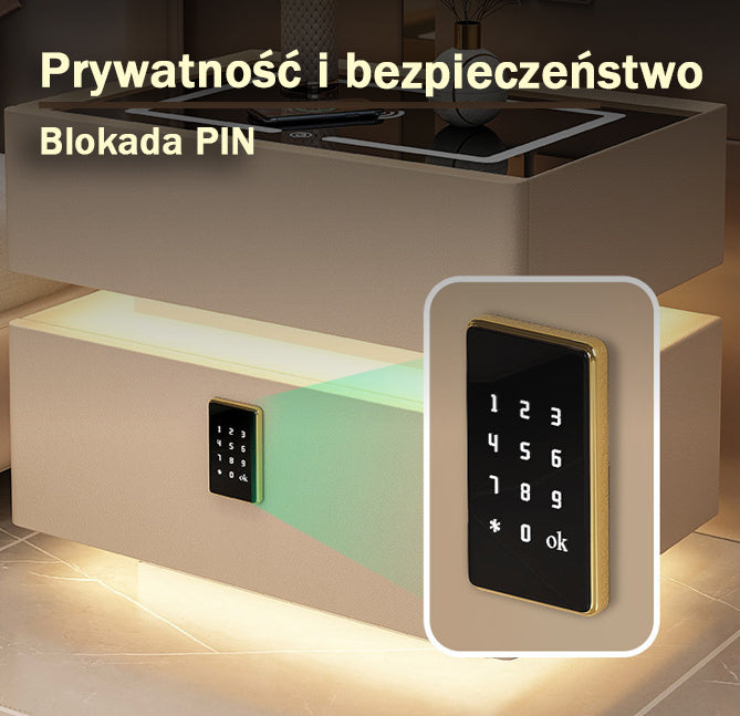 Nachttisch Lumo mit kabellosem Laden, Bluetooth-Lautsprecher, LED-Beleuchtung und PIN-Sperre