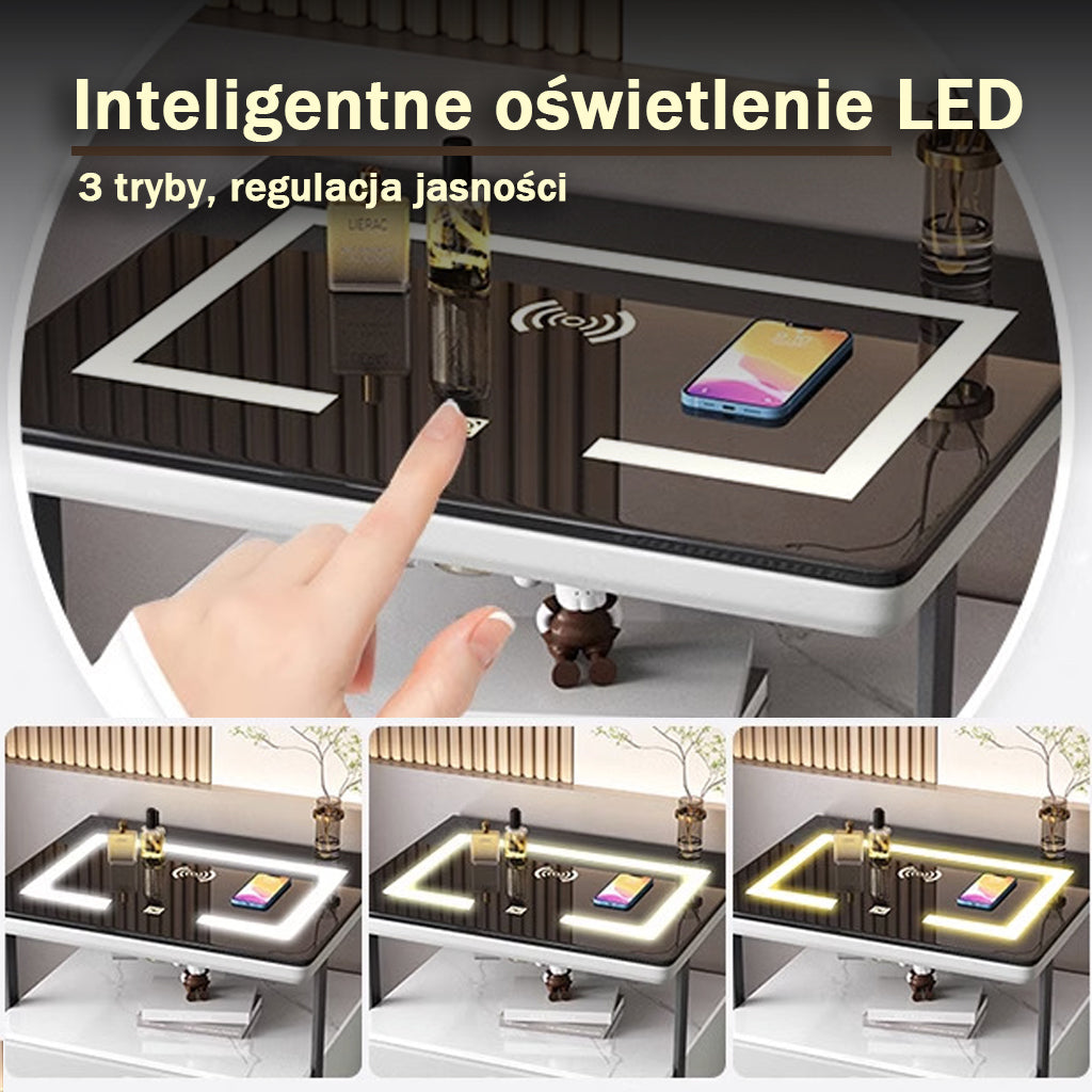 Nachttisch Nexor mit kabelloser Ladefunktion, LED-Beleuchtung und Fingerabdrucksperre